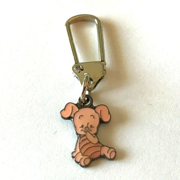 Vintage Disney Piglet Zipper Pull Winnie The Pooh Disneyana Signed Purse Charm - Picture 1 of 7